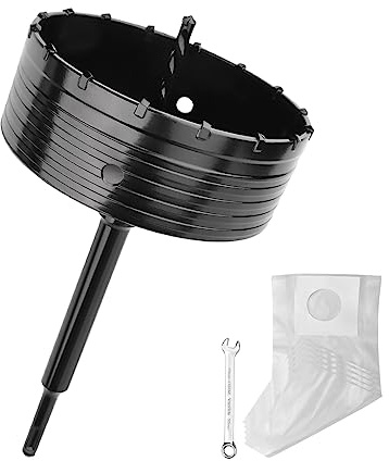 152MM Bohrkrone (XXL-Zähne) schwarz set mit 220mm SDS plus verlängerung und 4-Schneidigen Zentrierbohrer 8x110mm,Wandlochsägebohrer für Mauerwerk und Beton