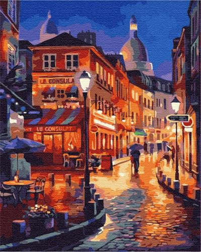 Artnapi Malen nach Zahlen Erwachsene mit Rahmen | DIY Handgemalt | Regnerisches Paris | Kit für Anfänger und Erwachsene | Set inklusive Acrylfarben & Pinsel | 40x50cm Leinwand | Ideal als Geschenk