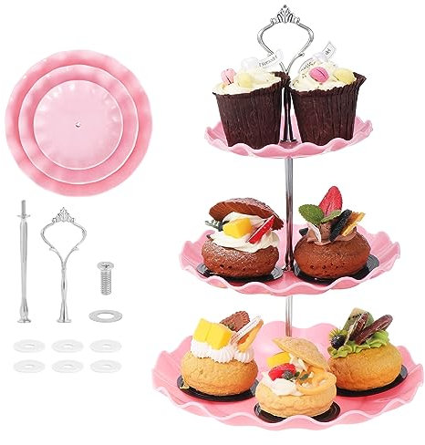 Mynoozi 2 Stück 3 Etagen Cupcake Ständer Dessert Tablett, Etagere Dessert Ständer, Wiederverwendbare Gestaffelt KuchenStand, Tortenständer für Hochzeit Geburtstag Tea Party (Rosa)