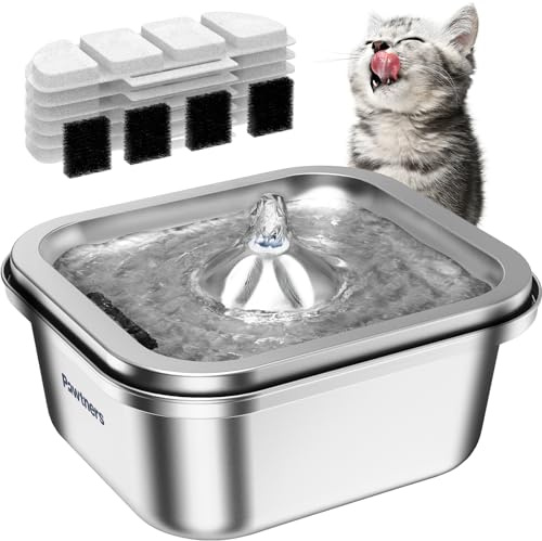 Fontana d'acqua per gatti in acciaio inossidabile: 4L/14 once Pet Fountain Water Bowl Indoor, Distributore automatico di bevande per cani, Forniture per irrigazione per l'alimentazione del gatto