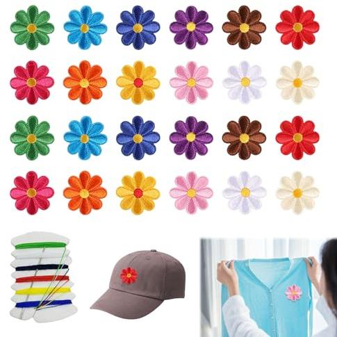 24 Stück Patches Zum Aufbügeln, Nähen Patches Sticker, Flicken Sonnenblume Aufnäher, DIY Kleidung Patchen, Bestickte Aufnäher, Aufnäher Patches Sticker Geeignet, Bügelflicken Set