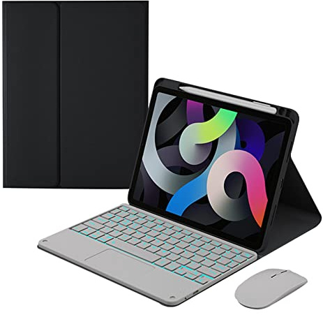 ZKAIAI Funda Teclado Español ñ para iPad 10.Gen 10,9 Pulgadas 2022/iPad 11.Gen 11 Pulgadas (A16) 2025 con Ratón, Teclado Bluetooth Retroiluminado De 7 Colores con Trackpad Multitáctil