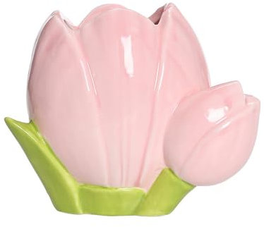 Florero de Cerámica en Forma de Tulipán de 3,7 Pulgadas, Florero Pequeño de Cerámica, Mini Florero de Mesa de Cerámica con Diseño de Pétalos de Tulipán, Florero Decorativo Multiusos(1PCS-Rosa)