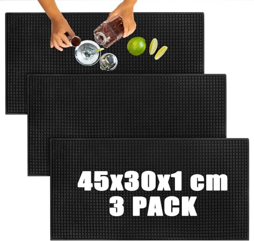 LOPYXBR 3 tappetini da bar 45 x 30 x 1 cm, in PVC, colore nero, antiscivolo, per bar, club, cucina, caffetteria, tè, ristoranti e banconi