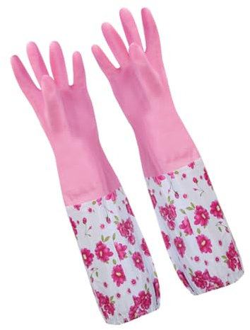 Healeved Thickened Pink Dishwashing Gloves with Fleece Lining Winter Kitchen Cleaning Gloves for Household Use Reusable Household