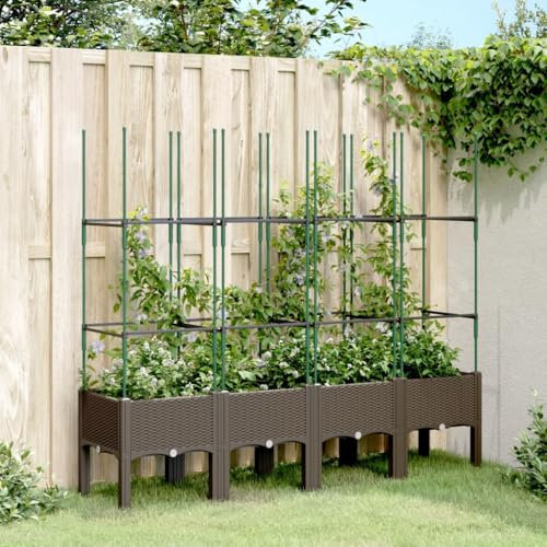 DYRJDJWIDHW jardinieres Exterieur Balcon,balconniere exterieure,jardinière Brise Vue,Jardinière avec Treillis Marron 160x40x142,5 cm PPConvient pour Les patios, Les balcons et Les Jardins