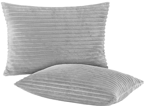 BaSaTex Winter-Plüsch Kissenbezug, 2er Pack, 40x60 cm, Grau | Winter Plüsch, Kuschelig Weich, Öko_Tex Zertifiziert, Cashmere-Touch, mit Cord Struktur