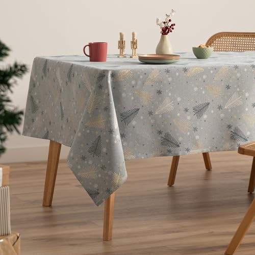 GAMUSI Tovaglia Natale Jacquard Filo Dorato Tavolo Da Pranzo Rettangolare Decorazione natalizia 140x200 cm Colore Blu/Oro