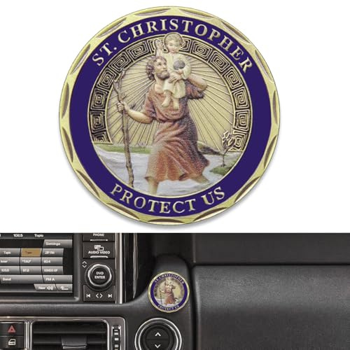 Anwlki Heiliger Christophorus Auto Plaketten Ø 4cm Heiligen Christophorus Medaille Beschutze Uns Komm Gut Heim Geschenk mit 1 Magnet Eisenstück und 3 Doppelseitig Klebende Aufkleber (Bunt)