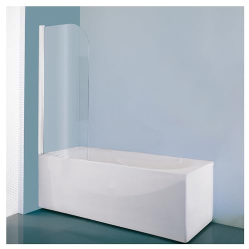 Sopravasca a Bandiera 1 Anta Vetro 5mm Lucido Trasparente Profilo Bianco 74cm H 150cm Montaggio Reversibile Sopra Vasca Pannello Vasca FAST FAB90074BI62