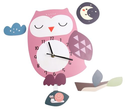 Cabilock Cartoon Wanduhr Eule Aus Umweltfreundlichem Material Leise Kinderzimmer Kindergarten Wanddekoration Genau