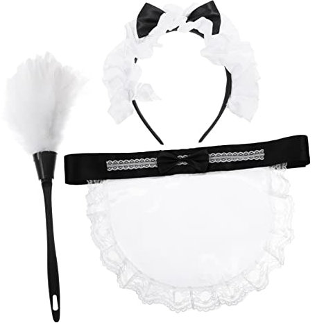 TOGEVAL Dienstmädchen Kostüm Zubehör Satz Spitze Schürze Stirnband Staubwedel Weiß Party Cosplay