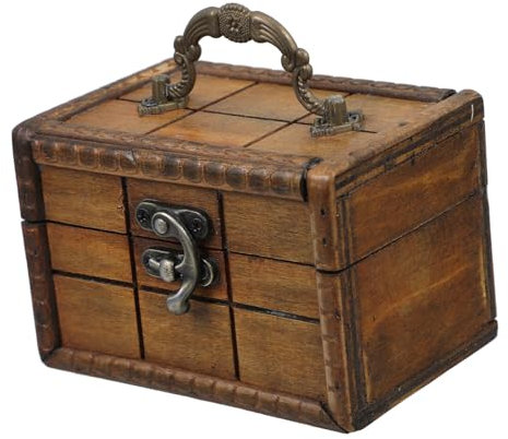OSOLADY Wooden Jewelry Box Lock Vintage Style Treasure Chest for Keepsakes for Earrings Rings and Trinkets Rustic Home Decor