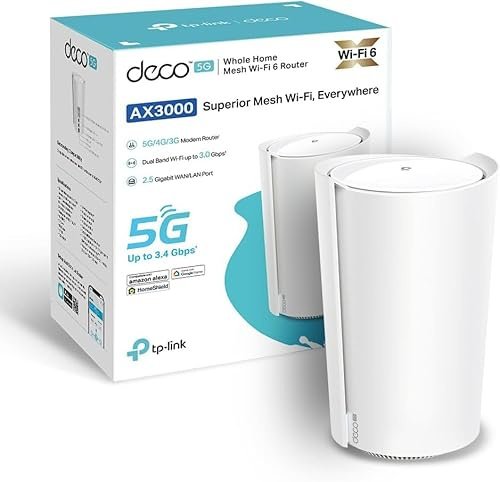 TP-Link Deco X3000-5G Router con Sim, 5G Mesh WiFi 6, AX3000Mbps Dual Band, Modem Ultraveloce con Velocità Fino a 3.4 Gbps, Porta WAN/LAN da 2.5 Gbps, Alexa, Plug&Play (Ricondizionato)