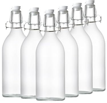 Glass Food Storage Containers with Airtight Lids Lekou glass bottle, Vintage Style Clear Glass Bottles with Swing Top Lids, Perfect for Water, Wine, Liquor, Oil, Beer, Schnapps, Cordials