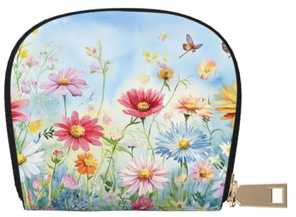 SHFJASBNUMG Colorful Wildflowers Leather Bag Flowers Wallet Wildflowers Painting Card Pack New Parents - Pediatrician and Pharmacy Cards 9X11CM
