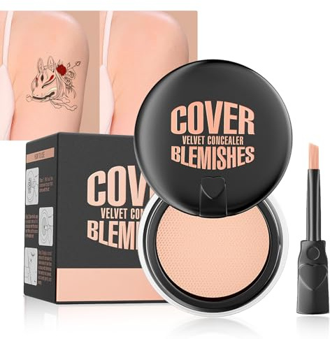 Tattoo Cover Up Cream, Full Coverage Creamy Concealer with Brush, Flawless Waterproof Color Corrector for Birthmark, Scar, Tattoo and Blemishes, Easy Natural Tattoos Concealer (Light)