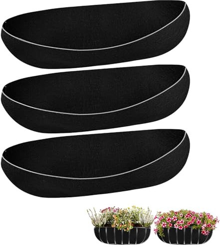 Aodejoy 3 Pcs Wall Basket Liner, 24/30/36 Inch Felt Trough Planter Liners, Fabric Window Box liners, Black Flower Basket Liner, Non-Woven Hanging Plant Liner for Planters Flower Garden Fence (30 in)