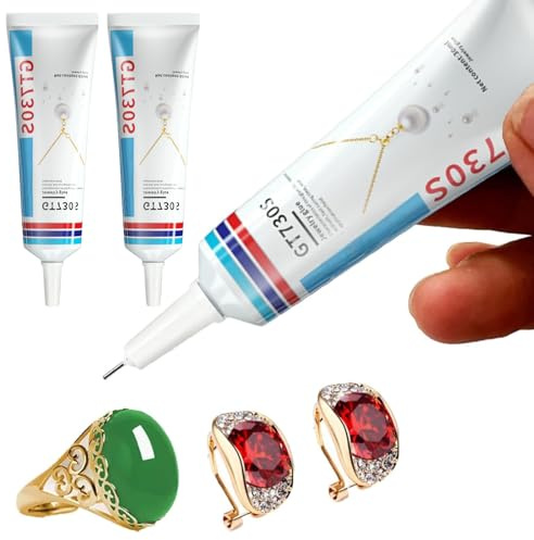 Schmuckkleber Extra Stark Transparent,Schmuckkleber,Bastelkleber Transparent,Schmuckklebers für Ohrringe,Schmuckklebers Wasserfest,für Schmuckstein, Bastelarbeiten (GT01-60ml*2pcs)