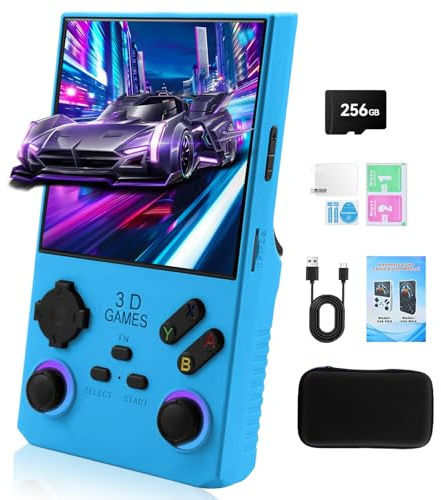 GWALSNTH V40 MAX Retro Handheld Game Console, 40000 Games Preloaded 256G TF Card, Built-in 49+ Emulators, 4.0 Inch 4K HD IPS Screen, 4000mAh Battery, Portable Pocket Video Game Console (Blue Color)