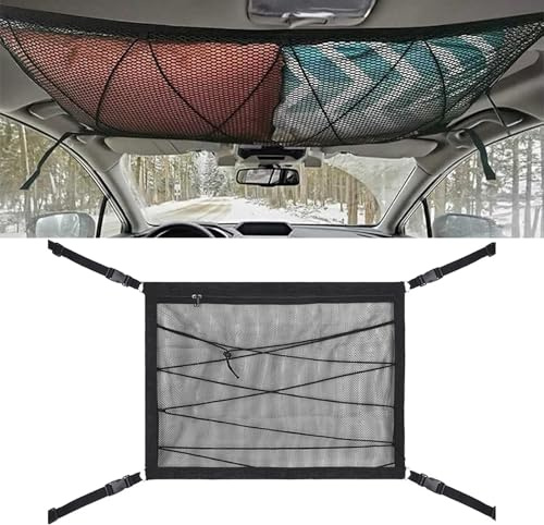 AMSGANK Cargo Net for Van, Car Ceiling Cargo Net Adjustable Mesh Roof Storage Organiser with Drawstring Large Capacity Campervans Camping Accessories for Putting Quilt Toys Sundries