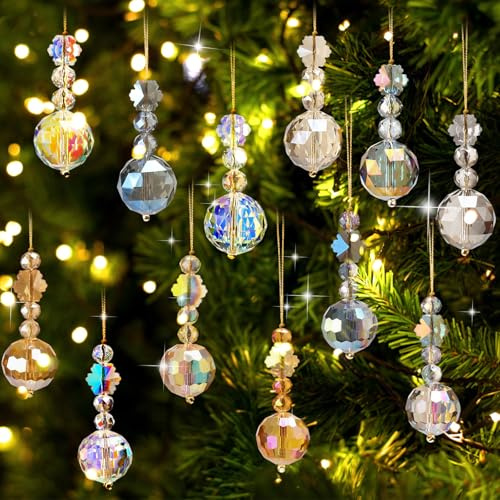 FALSKT 12PCS Christmas Tree Decorations Crystal Ball Hanging Ornaments 25mm & 27mm Glass Christmas Baubles Rainbow Prism Glass Balls for Xmas Tree Wedding Party Home Decor Suncatcher