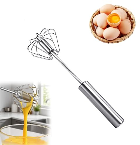 Stainless Steel Semi-Automatic Whisk,2025 New Egg Whisk Hand Push Blender,Stainless Steel Egg Milk Whisks Blender for Blending, Beating & Stirring (10in)