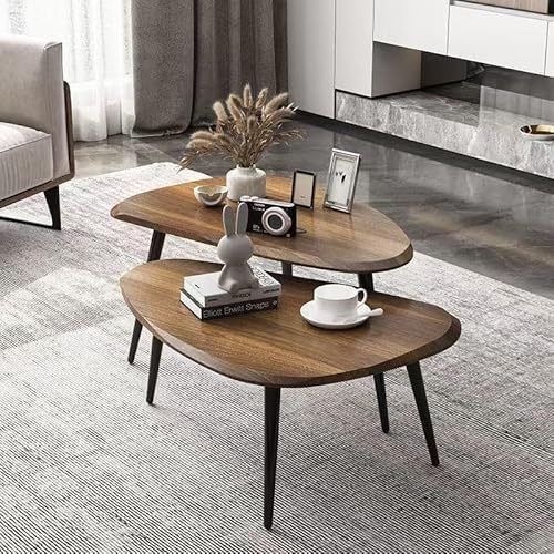 Nesting Coffee Table Set,Mid Century Modern Coffee Nesting Table, Solid Wood Triangle Oval Center Table for Small Living Room Apartment Balcony, Walnut