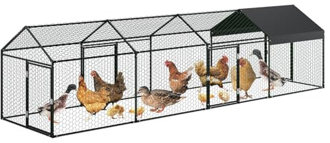 Crevyteg Großer Hühnerstall mit 4 Türen, begehbarer Hühnerstall mit wasserabweisender und sonnenschützender Abdeckung, verzinkter Hühnerstall für Hühner, Enten, Kaninchen, Hunde, 404 cm L x 102 cm B x