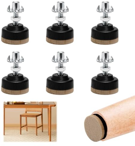 WOKICOR Justerbara fötter 6 stycken justerbara möbelfötter M6 x 30 mm, justerbara fötter i höjd med filtglider och T-muttrar, möbelfot justerbar för skåpfötter, stol, soffbord, TV-skåp och lådor