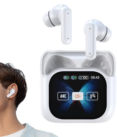 Qkbuza Auricolari per traduzione, 140 lingue wireless AI cuffie traduzione linguistica | Auricolari con cancellazione del rumore Display LED intelligente per studio, lavoro, telefono, laptop