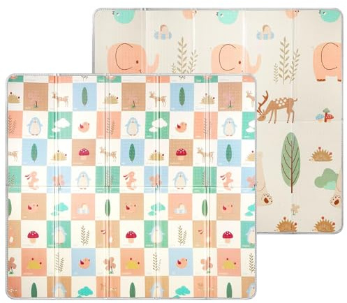 Krabbelmatte Baby 180 x 200, Spielmatte Baby Faltbar 1 cm Dick, Wasserdichte Und Rutschfeste Baby Krabbelmatte, Baby Spielmatte Mit Doppelseitigem Muster (Elefantenelfe)