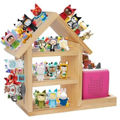 Gieanoo Große Haus Tonie Regal für TonieBox 2&1, Tonie Regal zum Hinstellen | Große Haus Tonie Aufbewahrung aus Kiefernholz für 70–80 Tonies Figuren, Tonie Regal Jung Stehend für Kinderzimmer