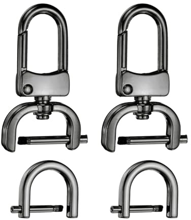 sourcing map 2pcs Detachable Snap Hook Swivel Clasp 5/8 (16mm) Zinc Alloy Lobster Claw Clasp with 2pcs D-Rings Screw in Shackle for Keychain Lanyard Purse Strap, Gun Black