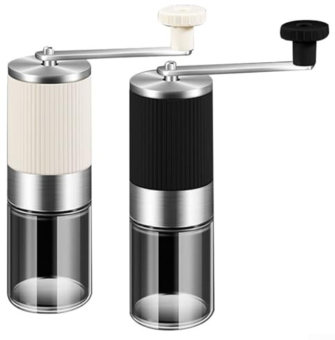 Moulin à café manuel avec fraise réglable en acier inoxydable pour expresso, café goutte à goutte, presse et versement sur infusion, design léger et portable (blanc)