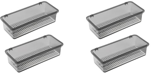 Veciado 4X Bestecktablett mit Deckel, Utensilienaufbewahrung mit Deckel, Besteckkasten Aus Kunststoff, Besteckschubladen-Organizer, Utensilien-AufbewahrungsbehäLterB