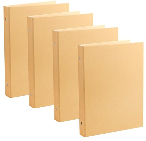 Tbintul 4 stycken ringpärmar A5 påfyllningsbar kraftpapper, ringpärmar A5 med 6 ringar, mapp kraftpapper för perforerade blad och dokumentförvaring på kontor, skola