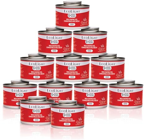 12 Pack Chafing Fuel 6 Hour Burn – Odorless, Smokeless & Spill-Proof Wick, 7.8oz Food Warmer Fuel for Chafing Dish Sets, Catering Events, Buffets, Parties & Weddings, LeoLight Cans
