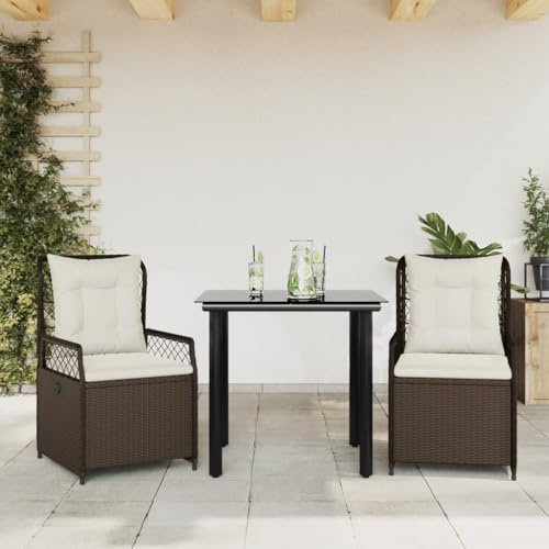 SKTQYQO Gartenmöbel-Set, 3-teilig, mit Kissen aus braunem Polyrattan, für den Außenbereich, Garten-Set für die Entspannung im Freien, Balkon