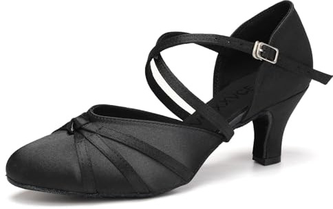 Zapatos de Baile Latino Mujer Cerrados Salsa Baile de salón Tacon de 6cm | Satén Punta Cerrada Profesional Salsa Bachata Tango Zapatos de Baile de Salón Tacon Bajo, Suela de ante