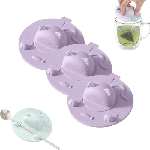 Adorno Para Taza De Bolsita De Té, Soporte De Silicona Con DiseñO De Gato Y Tapa Para Bolsitas De Té, Reutilizable, Ligero, De 10 Cm, Apto Para Lavavajillas, Para Café Y Leche.(Purple,3)
