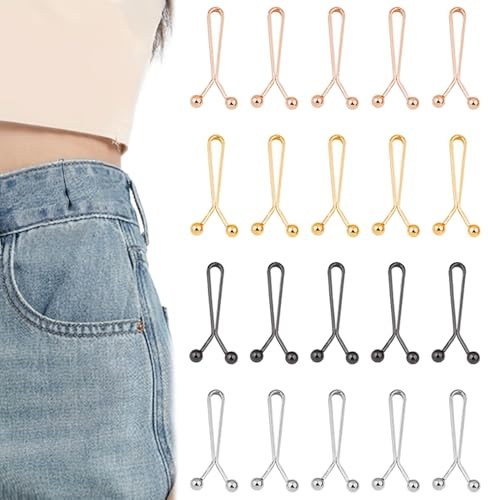 TRKETK 20 Stück Hosen Enger Machen Clip, Waist Tightener Clip Kein Nähen Jean Knopfnadeln Knöpfe Expander Button Lose Jeansschnallen für Röcke und Freizeitkleidung T Shirts (4 Farben)