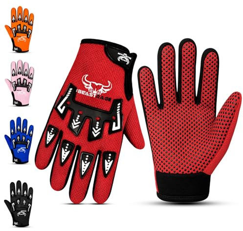 BEAST RAGE Gants de vélo pour Enfants–Gants de Motocross et de BMX pour garçons et Filles,Prise en Main antidérapante,Gants légers et Respirants pour Le Motocross