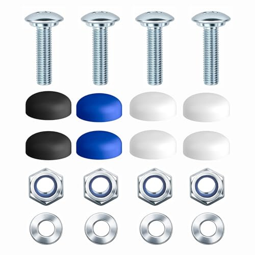 Viti per targa per moto, con tappi, set da 4 pezzi, M5 x 16 mm, discrete e sicure, viti per targa, fissaggio con tappi di copertura