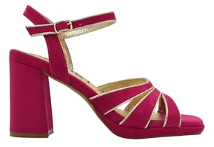 Azarey SANDALIA FUCSIA CON DETALLE DORADO CON TACÓN ANCHO Y PLATAFORMA - (Talla 39)