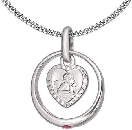 CLEVER SCHMUCK Set Silberner Taufring mit Zirkonia rosa und Engel herzförmig und Kette Panzer 34 cm Sterling Silber 925 für Mädchen