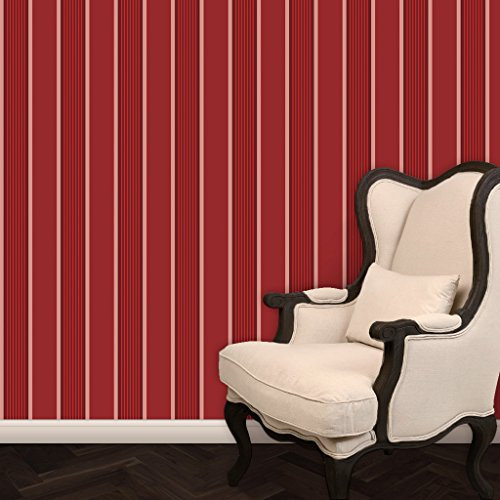 Elegante Bibliotheks Tapete mit Blockstreifen in rot passt zur Borte Halali - Klassische Wanddeko - GMM Design Tapete - Wandtapete - Wand Dekoration für edle Wohnakzente (Höhe 3m Breite 46,5cm)