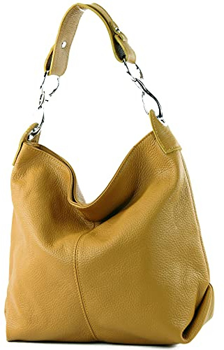 modamoda de T168 Sac à bandoulière, sac porté épaule, en cuir, fabriqué en Italie, jaune moutarde, M