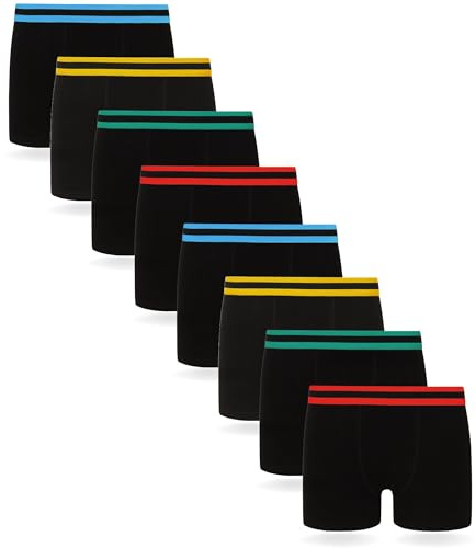 FM London Jungen Hipster Boxershorts (8er Pack) Boxer Shorts, Schwarz, 7-8 Jahre EU