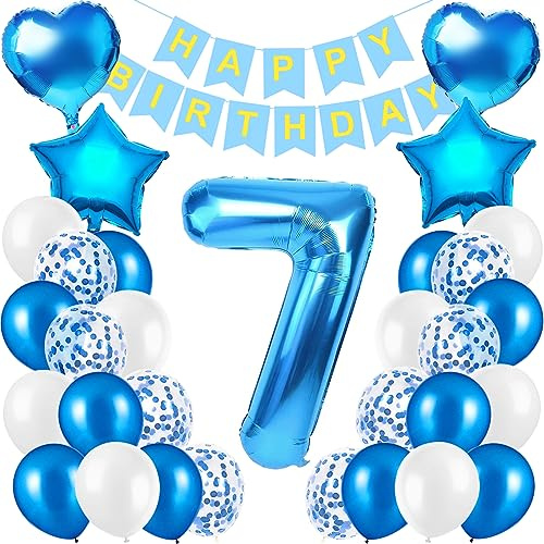 Geburtstagsdeko Jungen Blau Zahl 7,Folienballon 7 Blau,Luftballon 7.Geburtstag Junge Deko,7 Geburtstag Kindergeburtstag Deko,Junge Happy Birthday Deko